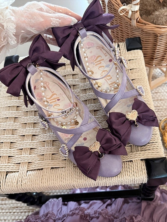 Beaded Heart Crisscross Design Charm Bow Decorated Purple at Top