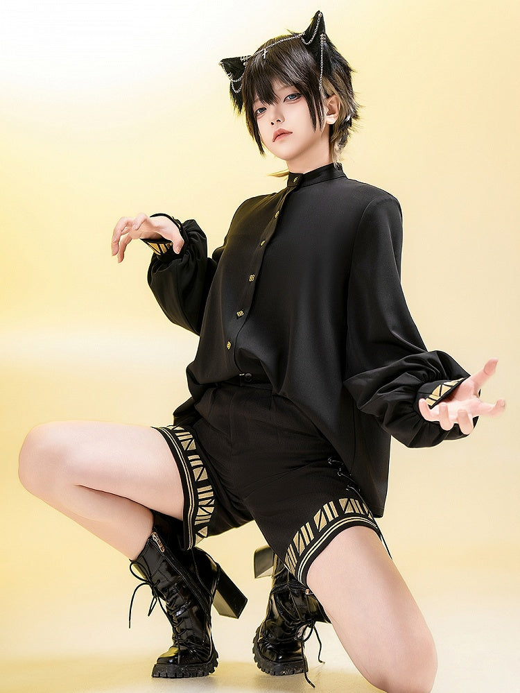Long Embroidery Shirt Style Black Cuffs Gold Lolita Ouji Sleeves with Egyptian