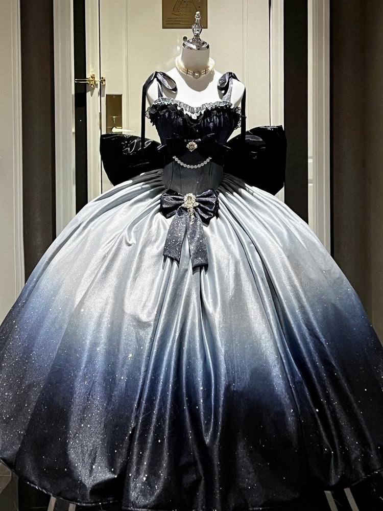 Shimmering Starry Night Gradient Blue Gorgeous Birthday Dress Prom Gown