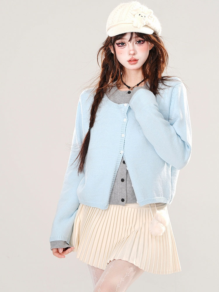 Blau/Dunkelgrauer Fake-Zweiteiler-Cardigan