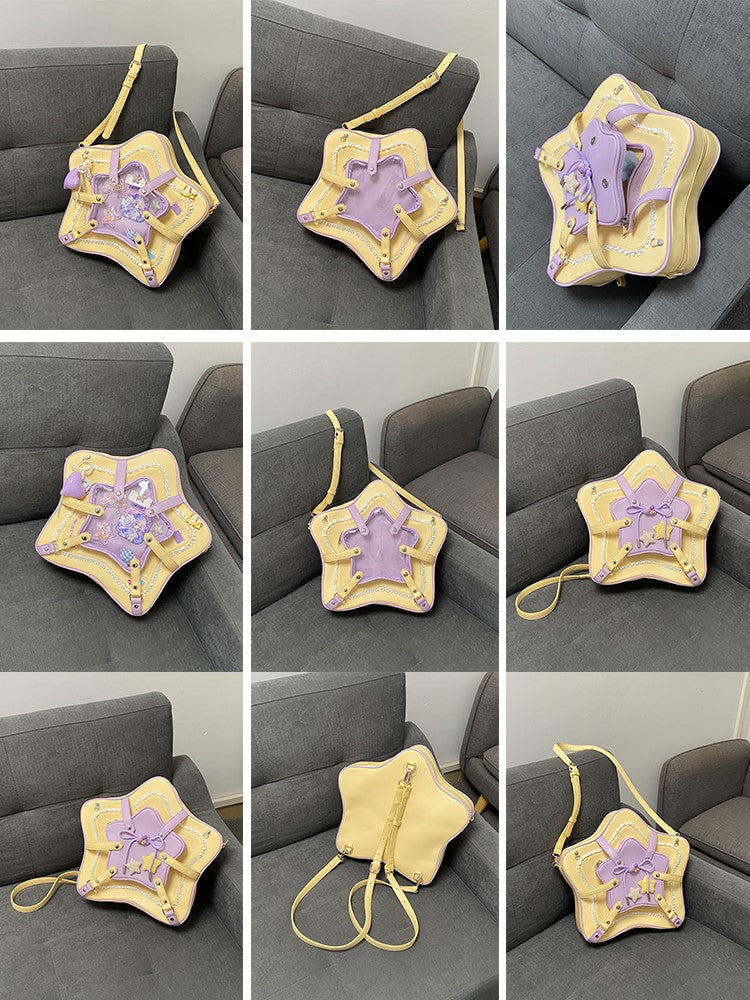 Design Yellow Purple Star With Charm 2-Way Kawaii Bag