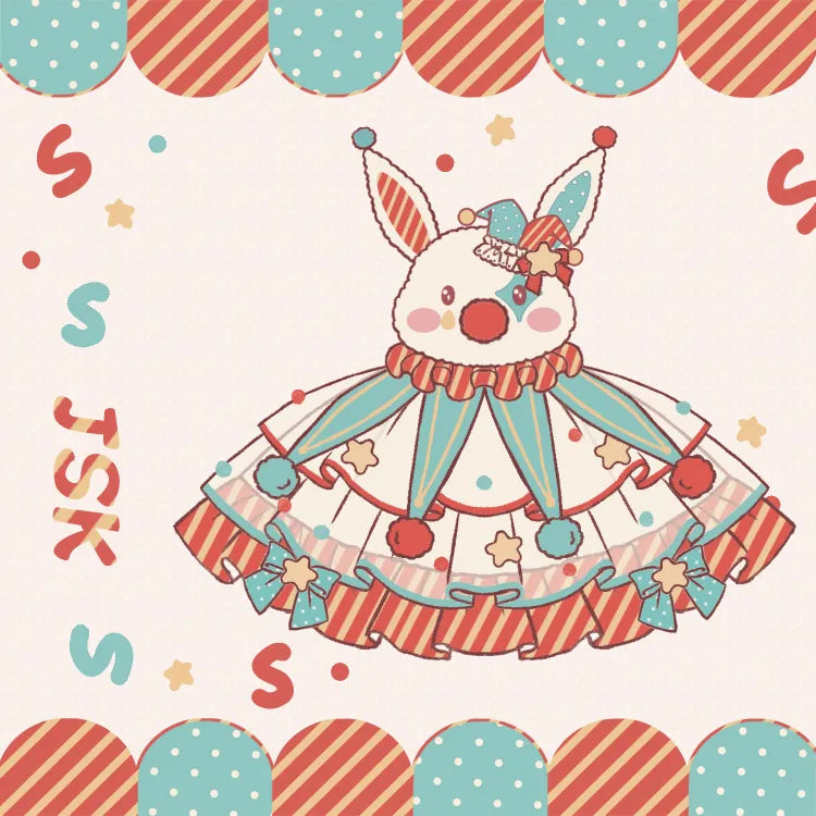 Fleece Clown Bunny Mieder Grün und Orange Zirkus Sweet Lolita Overalls Pastell Clowncore Kleid