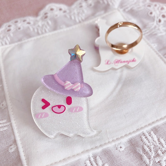 and Star Ghost Ring Purple Hat Decoration with Witch