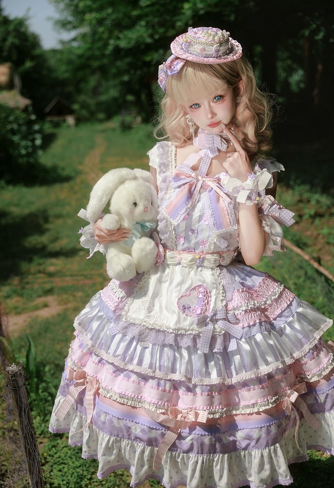 Taro Skirt Sweet Paste Accents JSK Lolita Purple Tiered Cake Bow Set Full
