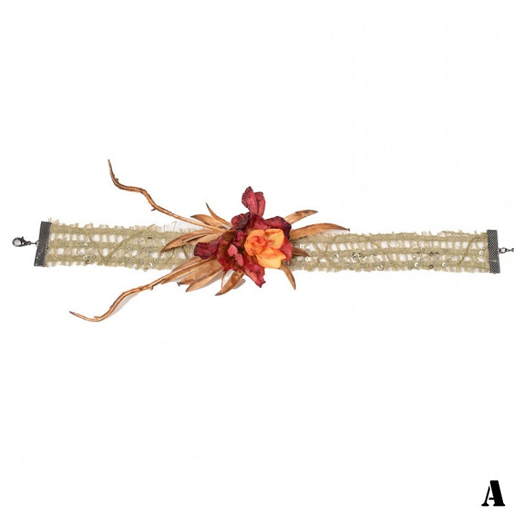 Collier ras du cou Fairy Goth à fleurs rouges et vertes