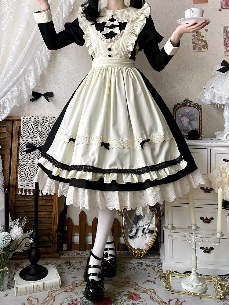 Apron Beige Black Sleeves Dress and Set Maid Juliette + Lolita