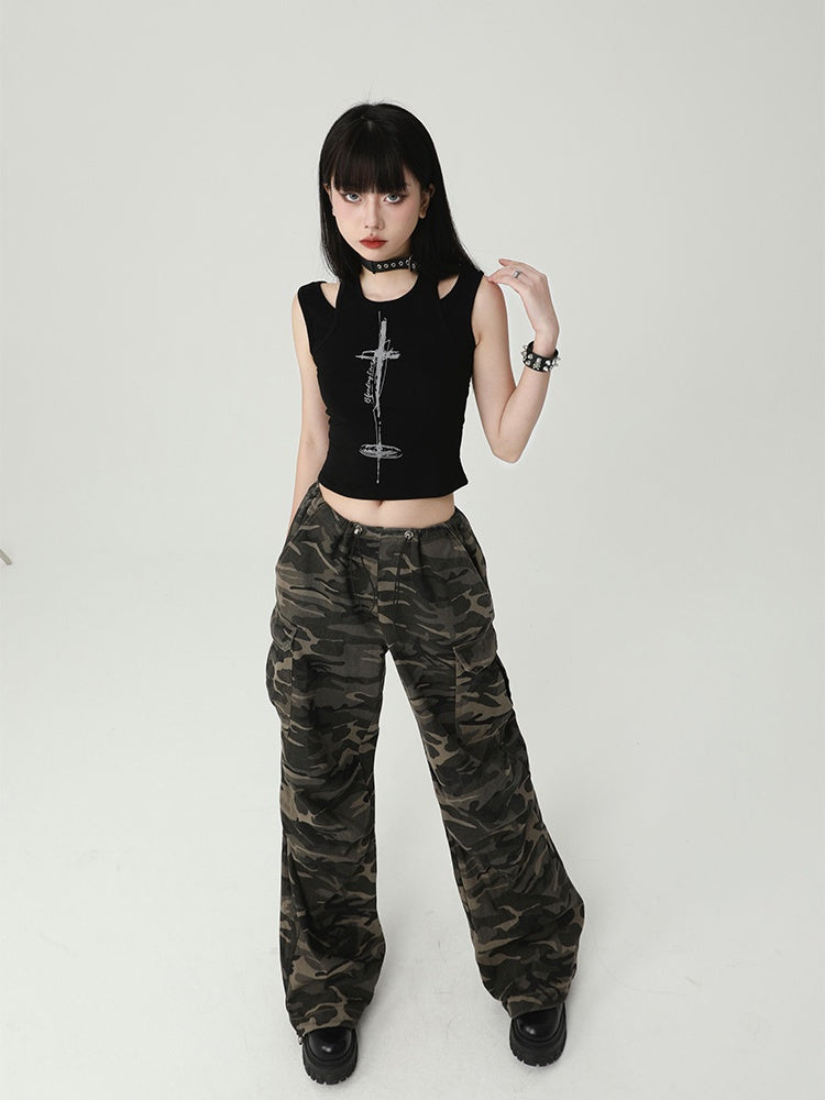 Gothic Black Cross Backless Glamorous Cropped Sleeveless Top