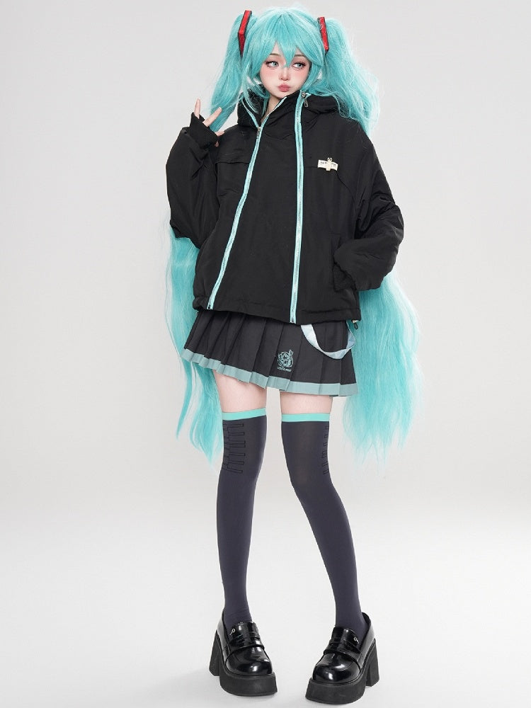 Schwarz/Rosa Reißverschlüsse Katzenohren Kapuze Dicker Reißverschluss Hoodie