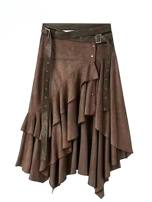 Coffee Hem Wasteland Asymmetrical Skirt Brown Punk