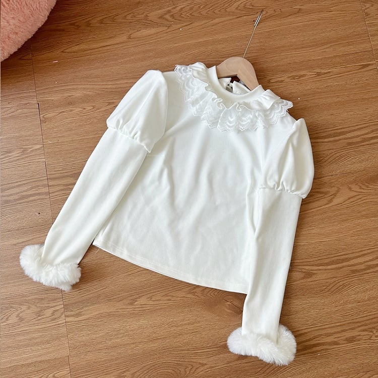 Long Top Sleeves White Cuffs Plush