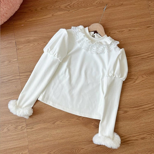 Long Top Sleeves White Cuffs Plush