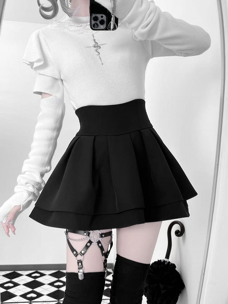 White Embroidery Neck Knit Mock Flutter Gothic Top Sleeves Snake with
