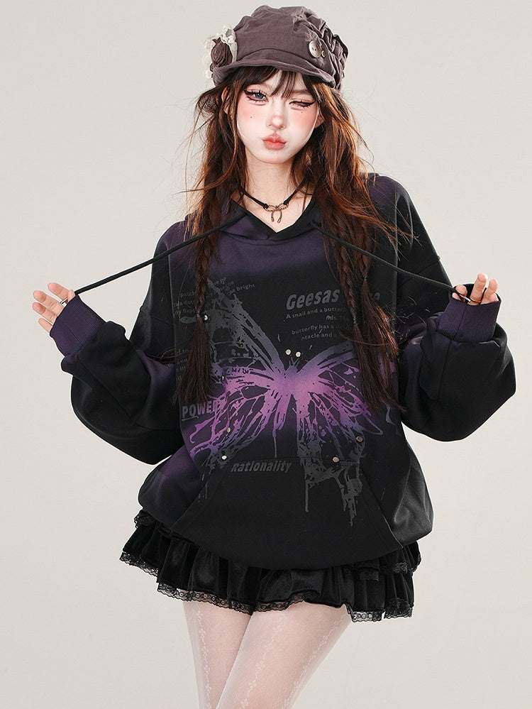 Schwarz/Roter Schmetterlings-Batik-Hoodie