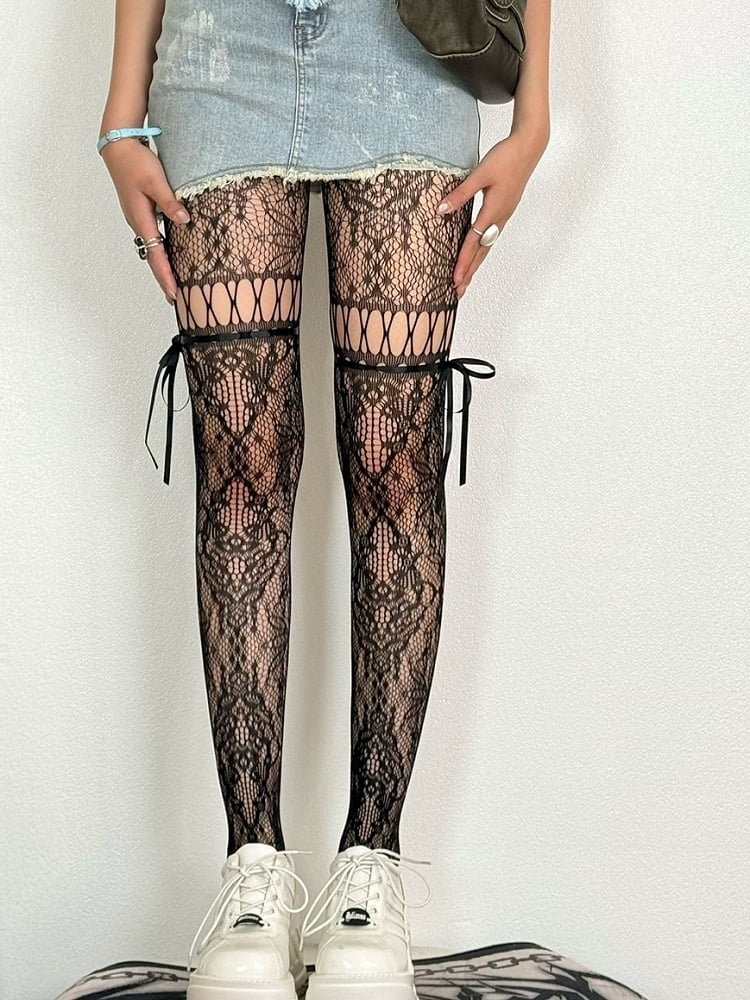 Tights Self-tie Y2K Hollow-out Color 6 Options Straps Design