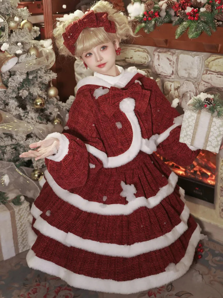 Tweed + Büste XL Taille Lolita Cape Rock für Pullover 98CM Ausverkaufsgröße Weihnachten Rot Hoch