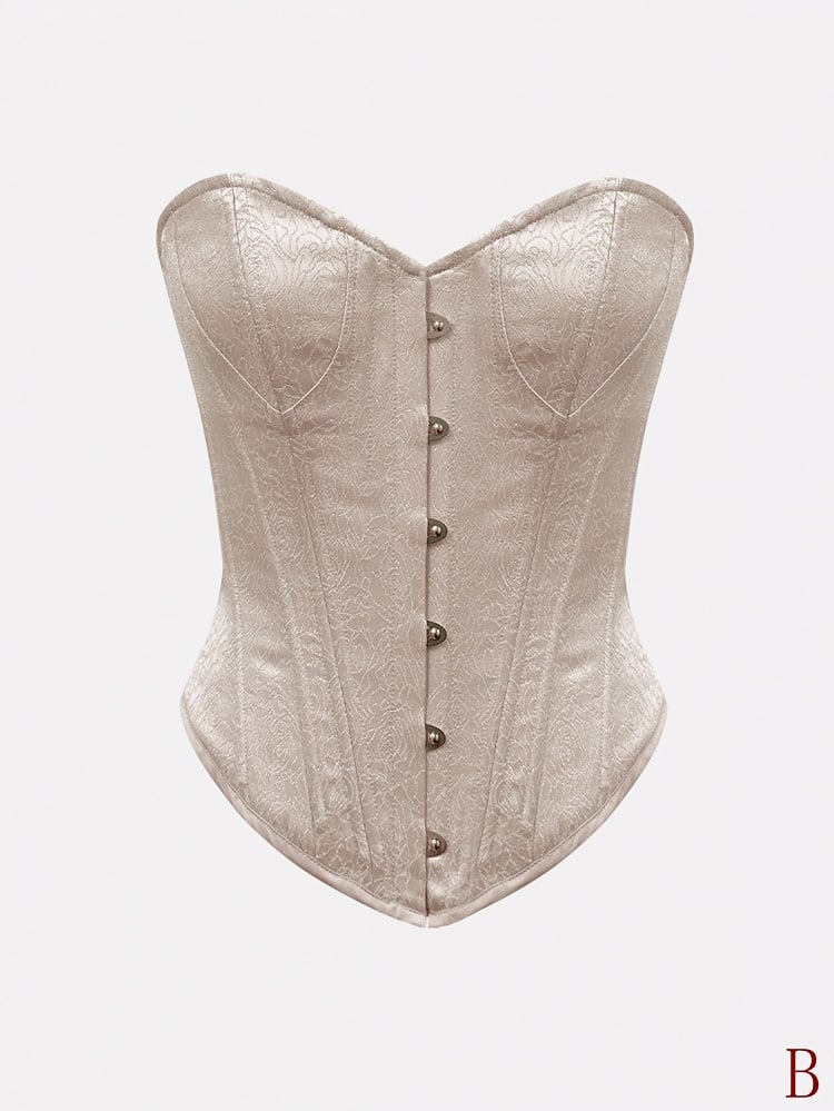Nude Pink Vintage Bustier Flowers Satin Boned Corset Top