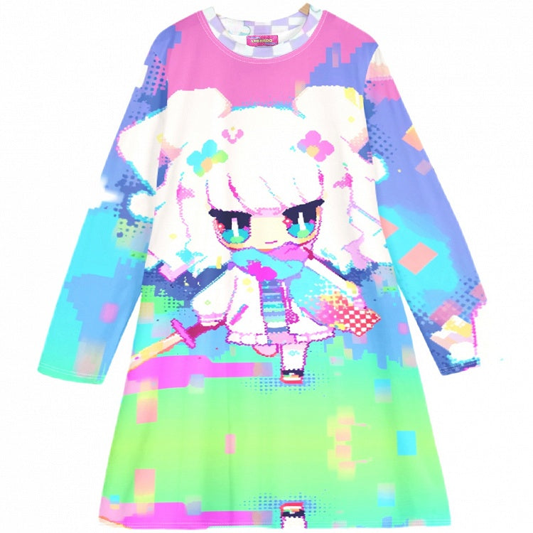 Y2K Print Kleid Cartoon Bunt