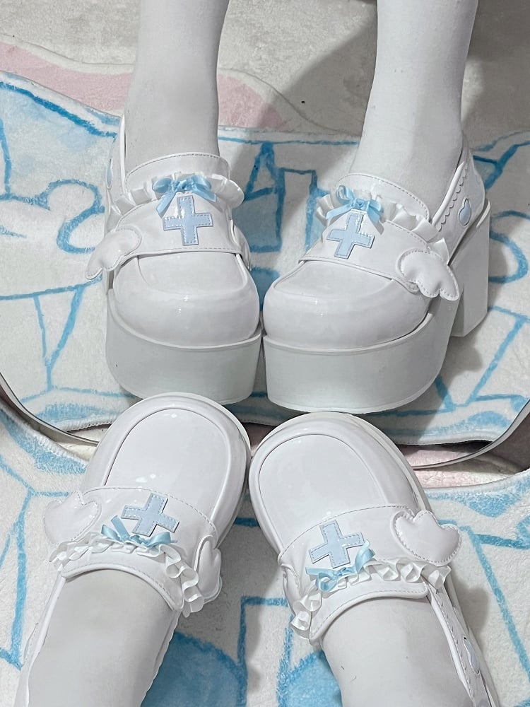Tenshi Kaiwai Hellblaue Yami Kawaii Cross-Bowknot-Plateau-Loafer