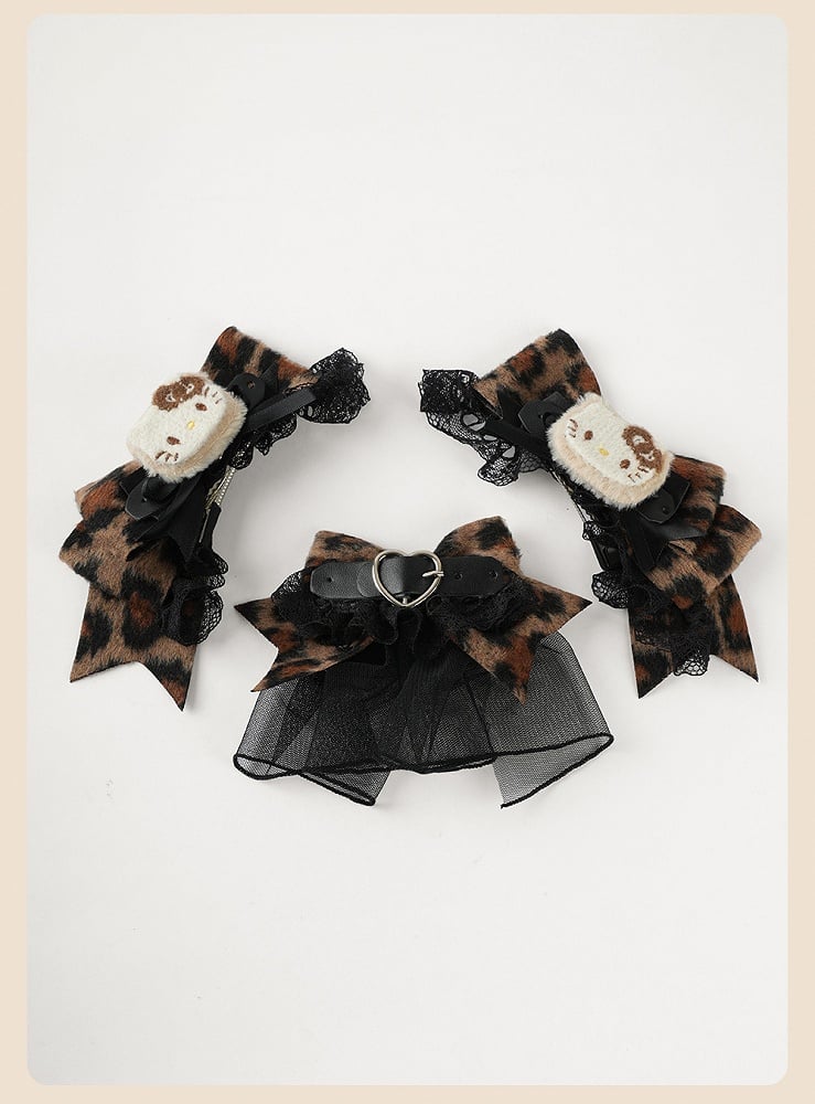 Kaffee Leopard Bowand Kitty Haarspangen