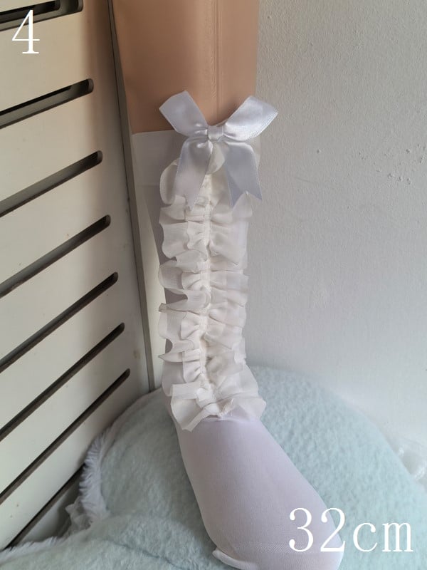 7 Trim Lace Options Details Socks White/Black Bowknot Calf