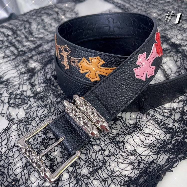 3 Optionen Schwarzer PU Cross Punk Taillengürtel