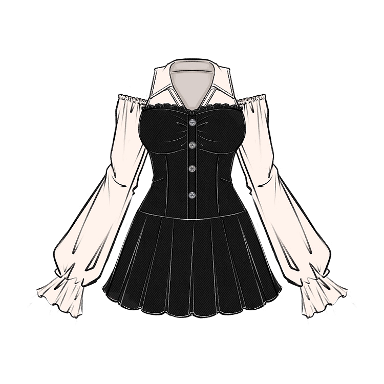 Bischofskleid Plissee Cutout Schulter und Rock/Ärmel Plus Size Schwarz Braun mit