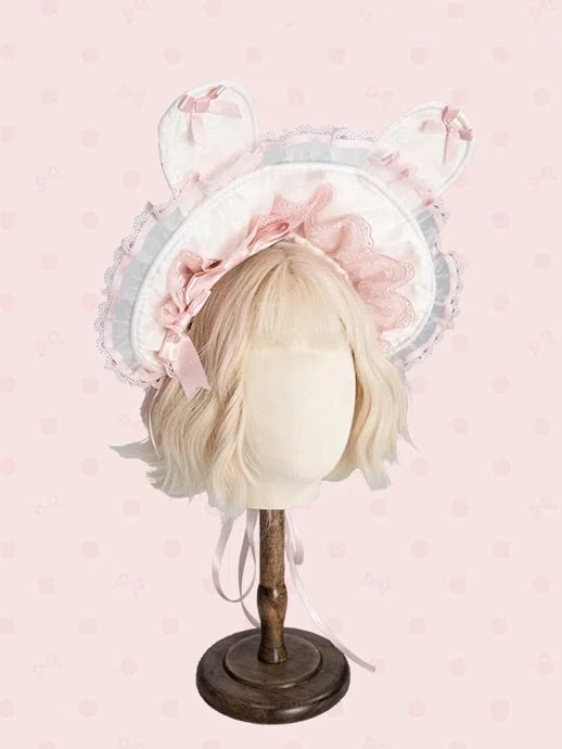 Bunny Pink and White/Black Bonnet Ears