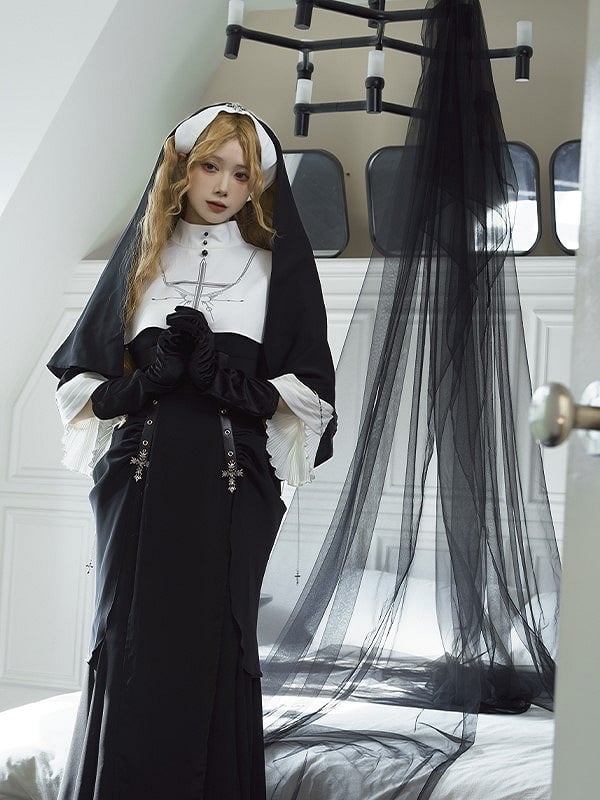 Necklace Set Black Elbow-Length Gloves/Multi-layered Bead