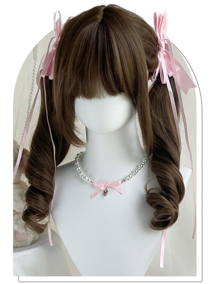 Double With Wig Roman 50CM Ponytail Bangs Full Brown Curly Synthetic
