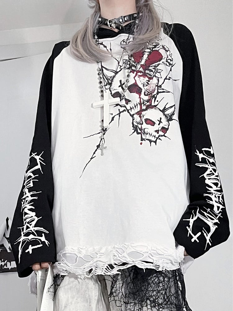 And Letter Punk Hoodie Emo BlackWhite Print Skeleton