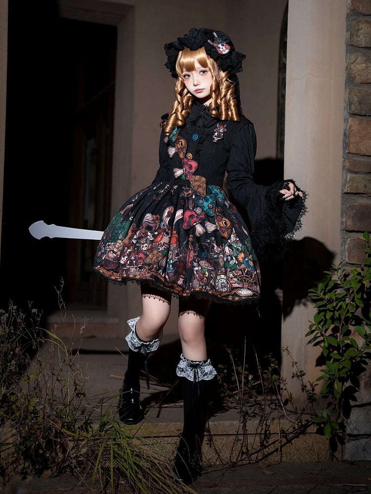 Black Square Neckline Dark Rabbit Kingdom Lolita JSK Set