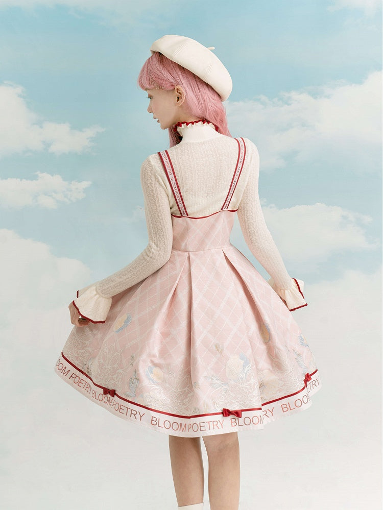 Ruffle Aprioct with Bowknot Long Top Red Sleeves Neckline