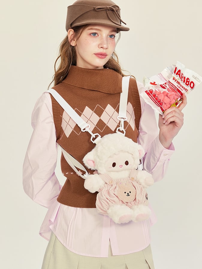 Backpack Plush WhitePink Cute + Lamb Middle/Large Pants Overall Size