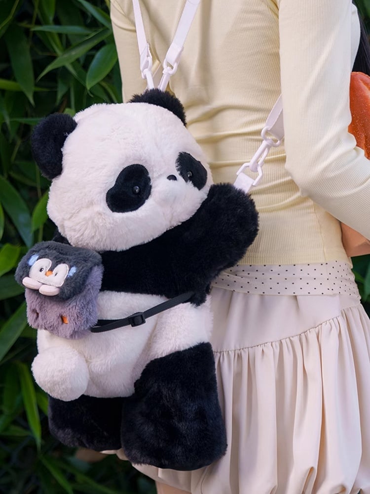 Bag Backpack + Cute Apple/Penguin Keychain Backpack/Crossbody Panda Plush
