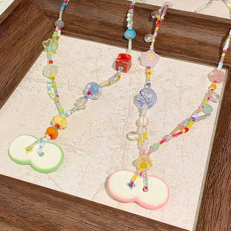 Apple Pink Y2K Beaded Necklace /Green
