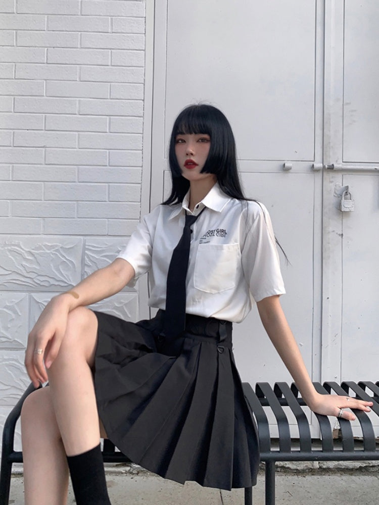 Black High Waist Box Pleat Overall Skirt