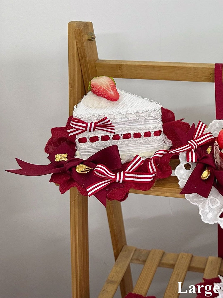 Bow Cake Decoration Red Lolita Sweet Triangle Strawberry with Hat Mini