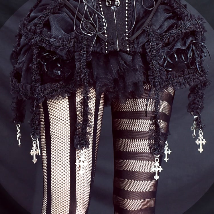 Asymmetrical Striped Fishnet Tights