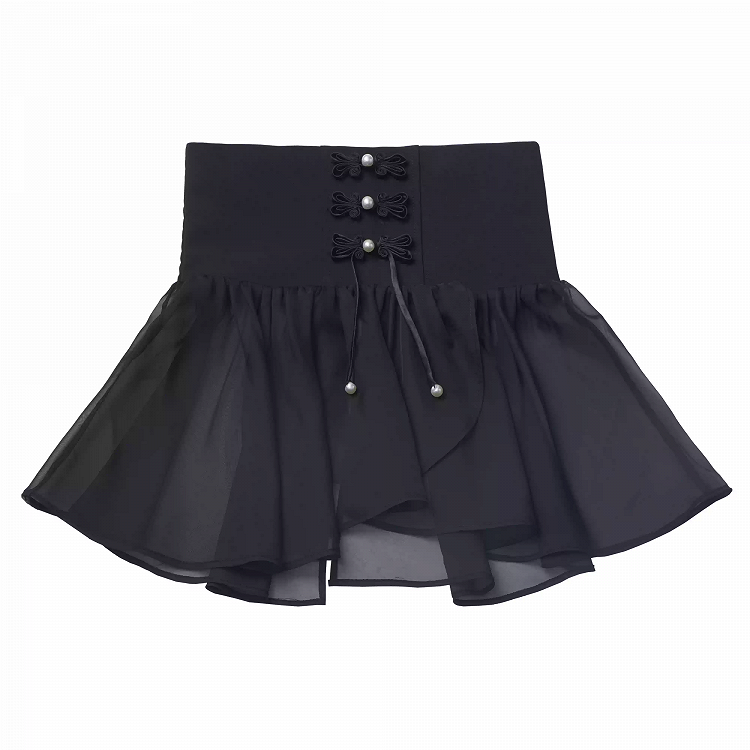 Overlay Corset Belt Mesh Style Black Cheongsam Knot Buttons