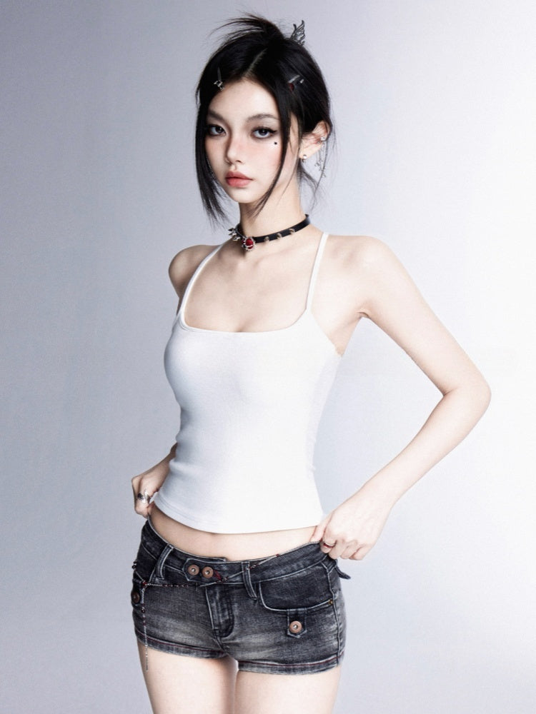 Cami Top Cups Backless Glamorous Black/White Scoop Neckline Padded