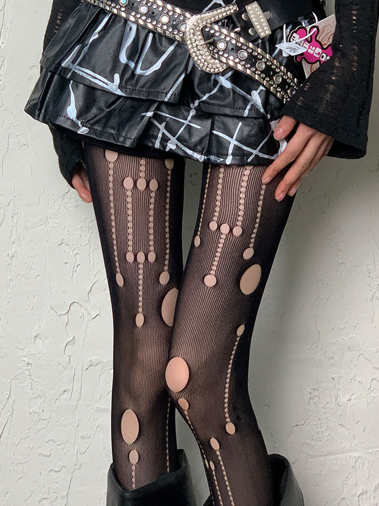 Black Gothic Cut-out Asymmetrical Tights