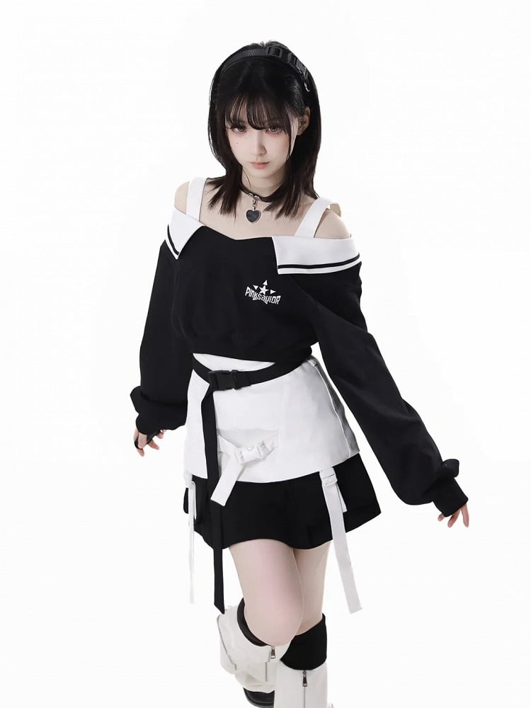 Snap Details Techwear Skirt Black Wasteland Punk