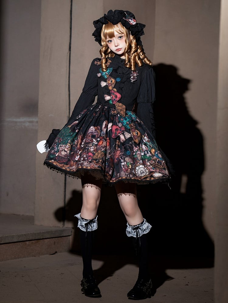 Black Square Neckline Dark Rabbit Kingdom Lolita JSK Set