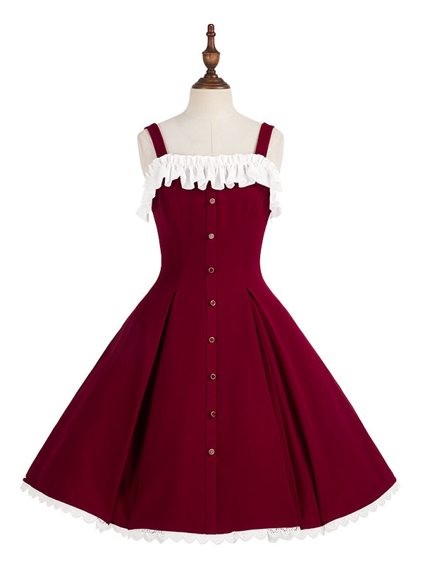 Dress Fit Lolita Slim Fashion Waist Red Elegant