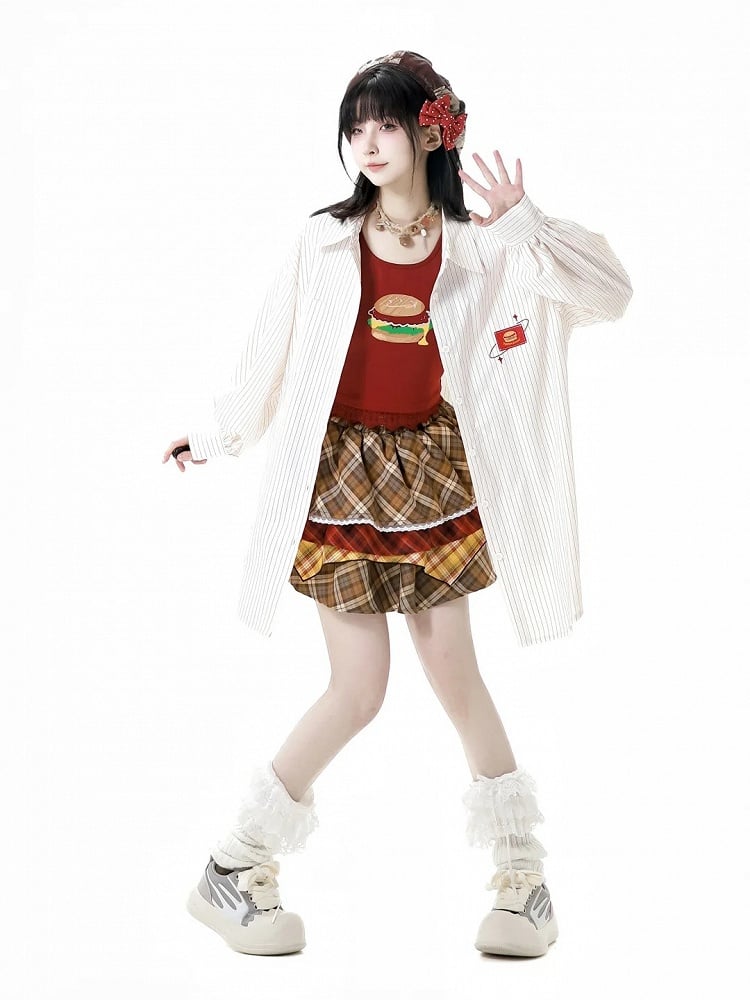 Oversize-Shirt mit Burger-Stickerei-Applikation, Rosa/Weiß