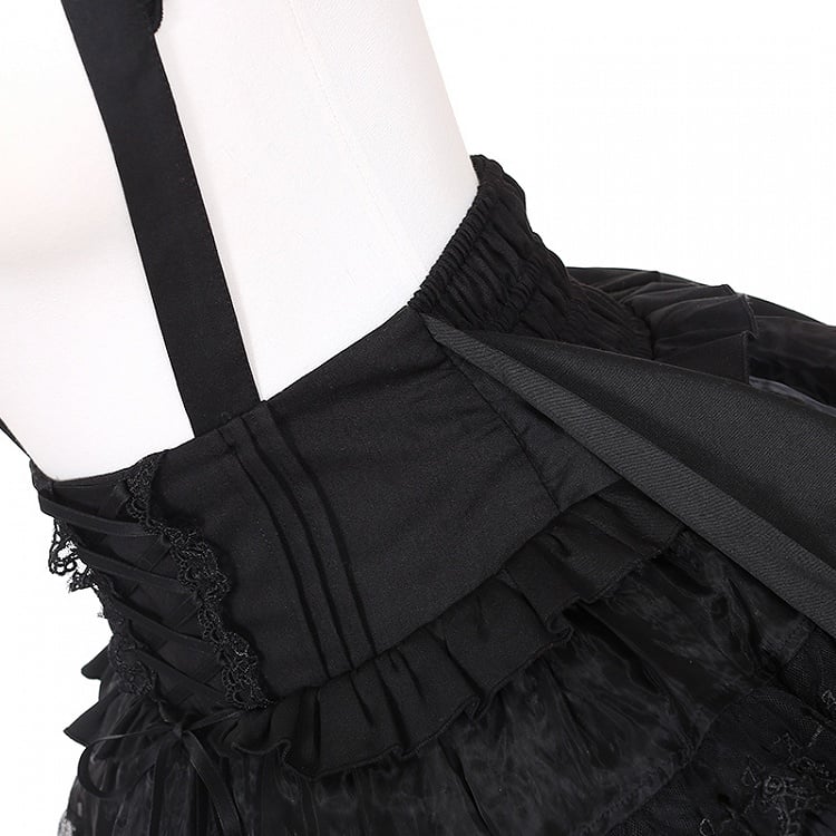 Jirai Kei – Schwarzes Tüllrock-Overallkleid mit Schnürung und hoher Taille, Landmine