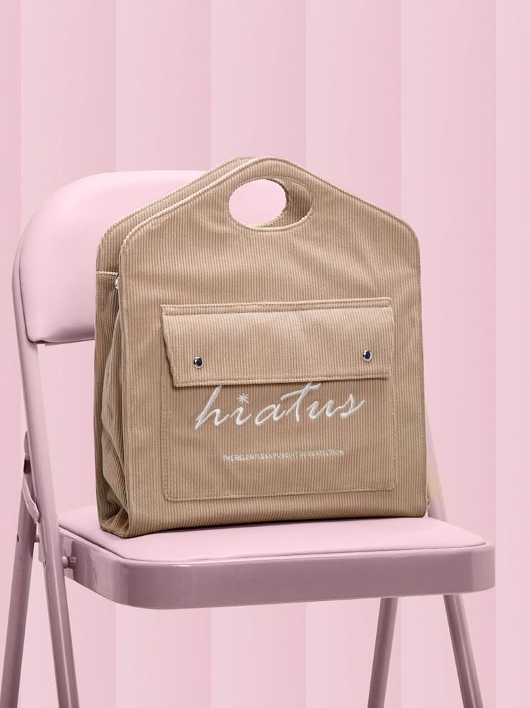 Lightweight With Embroidered Lettering Capacity Brown Corduroy Tote Bag: Large