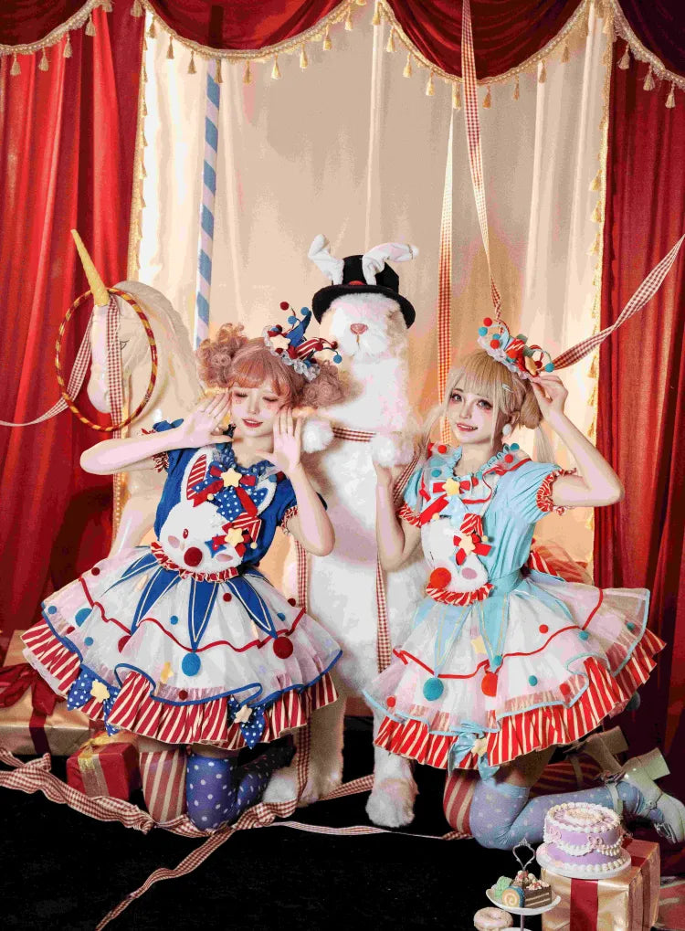 Dunkelblau&Rot / Grün&Orange Pastell Clowncore Hut