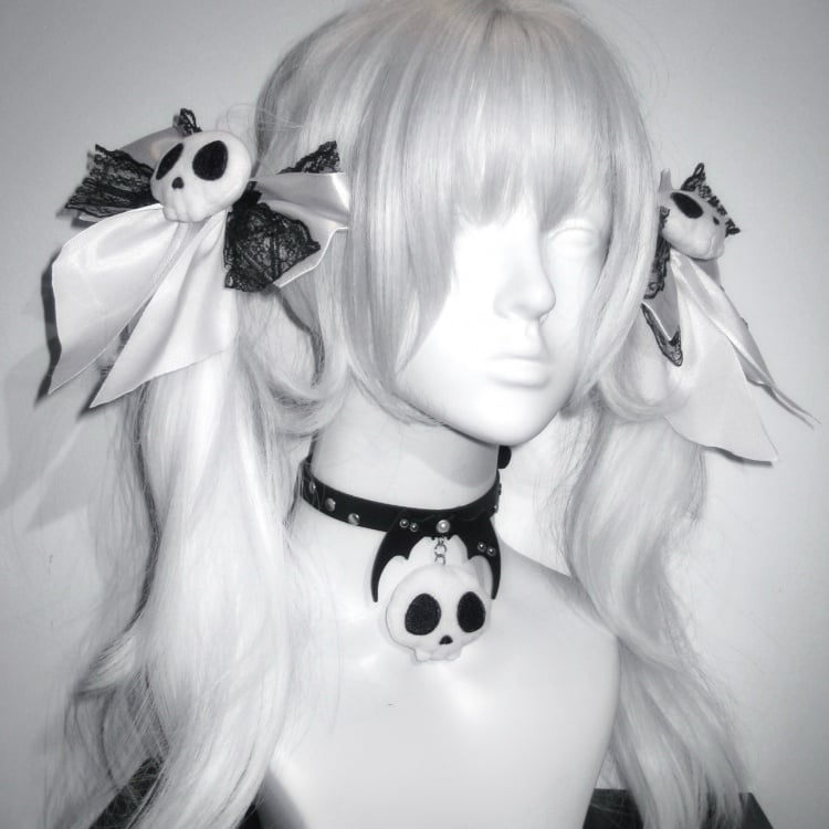 Punk-Skelett-Design, Spitze, Schleife, Jirai Kei-Haarspangen