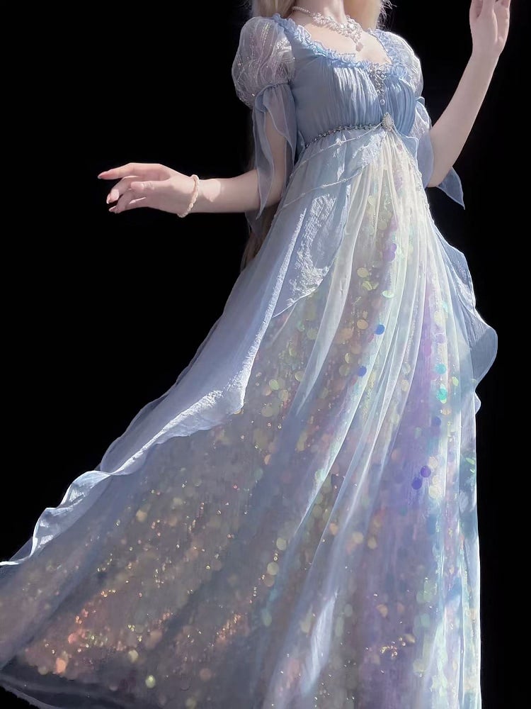 Mermaid-Inspired Sequined Sparkling Dress Empire Blue Waist Lolita